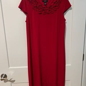 Red party dress, ruffle neck, size M